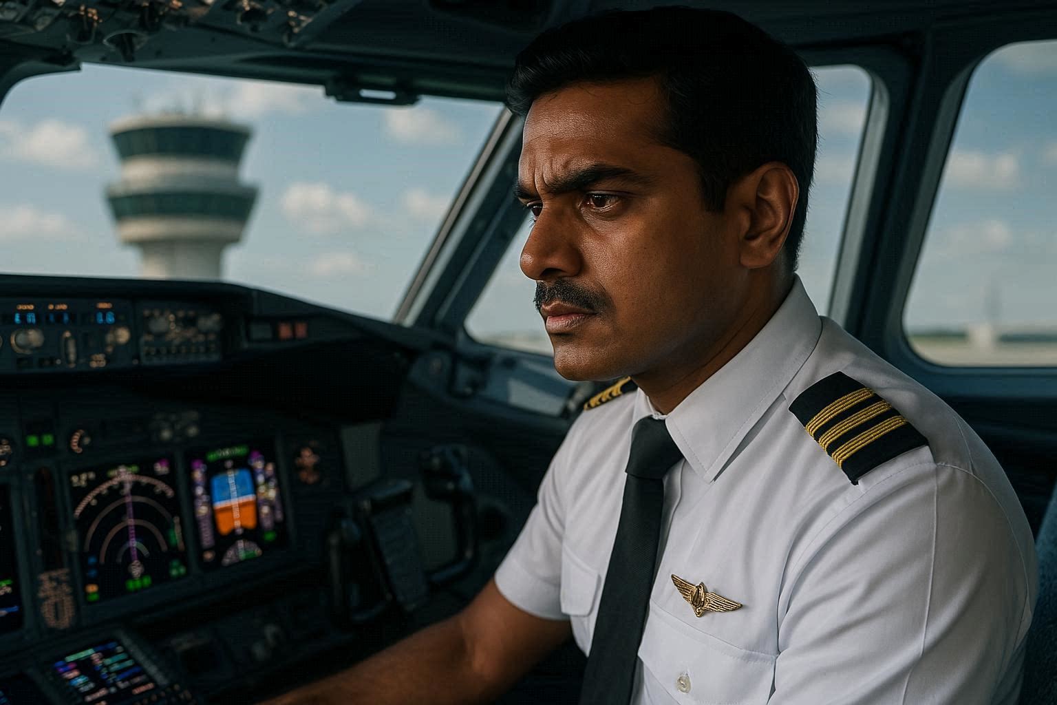 Aviation psychology infographic with pilots, air traffic controllers, highlighting stress, fatigue, decision-making, mental health, performance, safety.